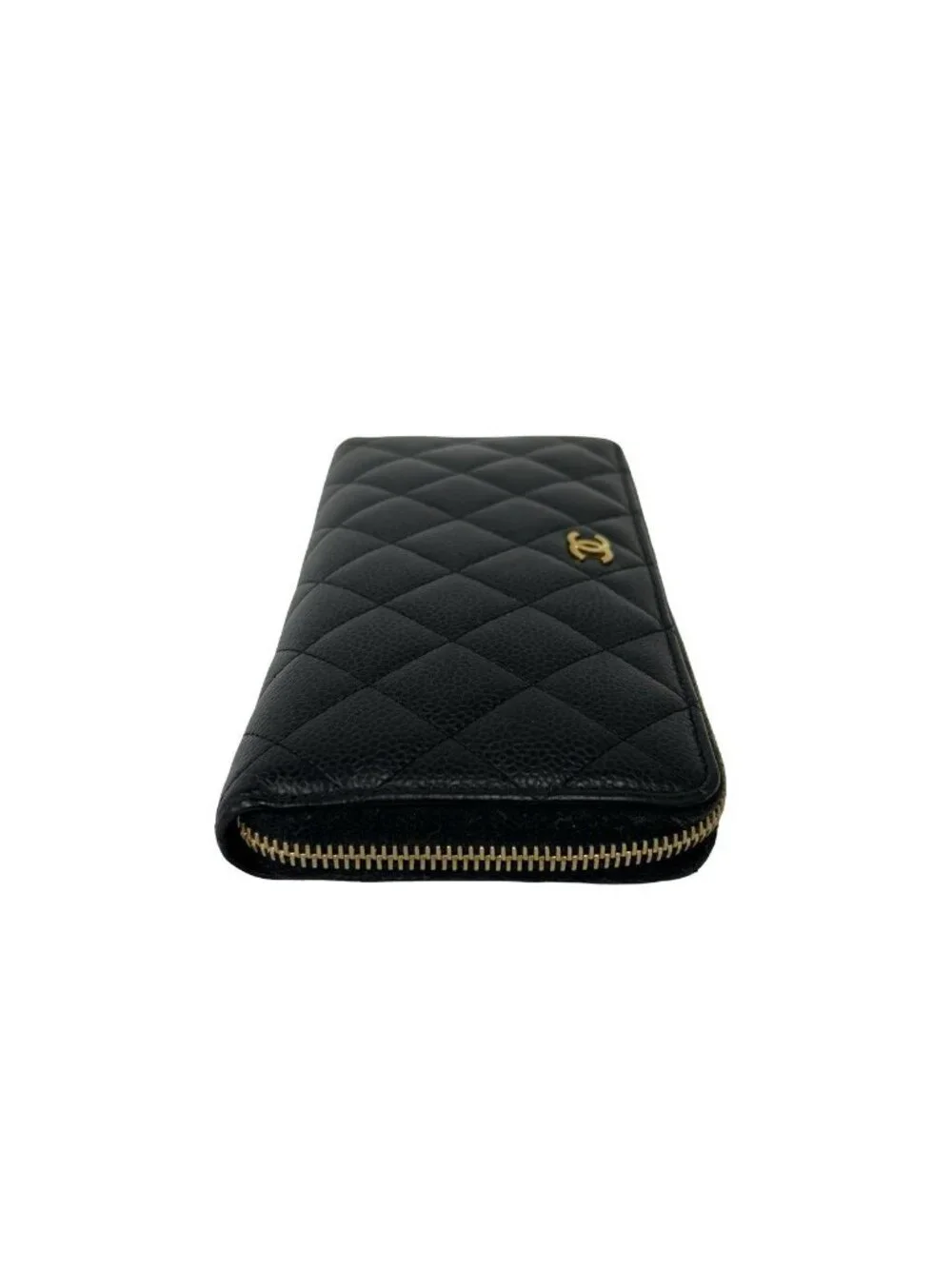 Chanel Quilted CC Logo Caviar Leather Wallet Black